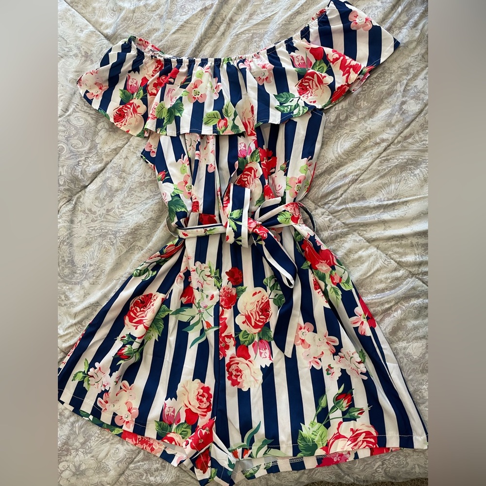 Floral Off the Shoulder Ruffled Romper